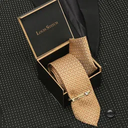 LOUIS STITCH Men Cream Dotted Italian Silk Necktie Accessory Gift Set-picture-28