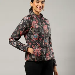 Label Ritu Kumar Black & Red Floral Print Puffer Jacket image 3