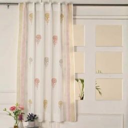 Peepul Tree White & Red Pure Cotton Marigold Collection Sheer Curtains - Set of 2-image-34