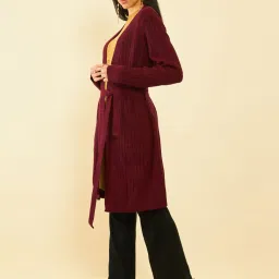 Soch Maroon Self Pattern Shrug With Belt image 3
