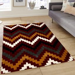 PRESTO Maroon & White Geometric Wool Heavy Shaggy Hand Tufted Anti-Skid Carpet-23