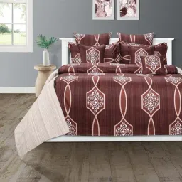Swayam Zinnia Abstract Maroon 210 TC Cotton King Bedsheet with 2 Pillow Covers-image-51