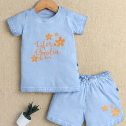 Bumzee Girls Sky Blue Cotton Ombre T-Shirt with Short-image-22