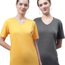 Vimal Jonney Yellow & Grey Cotton Logo T-Shirt - Pack Of 2-image-41