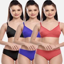 FIMS: Fashion is my Style Blue & Coral Cotton Lingerie Set - Pack Of 3-image-99