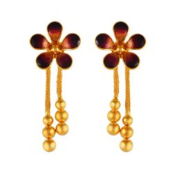P.C. Chandra Jewellers 22k Gold Floral Meenakari Work Drop Earrings-image-13