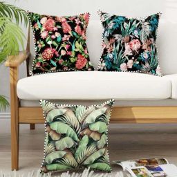 Bianca Suzane Black & Green Micro Fiber Reversible Printed Cushion Covers - Set of 3-image-14