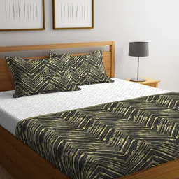 STELLAR HOME Charcoal Grey Printed 104 TC Cotton King Bedsheet with 2 Pillow Covers-image-79