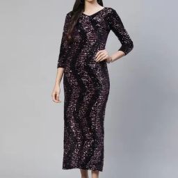 Cottinfab Black Embellished Cotton Dress-image-7