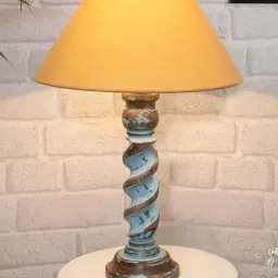 Homesake 'Signature Rustic Rope Distress' Mustard & Turquoise Wood Table Lamp with Shade - Set of 1-32