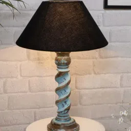 Homesake 'Signature Rustic Rope Distress' Black & Turquoise Wood Table Lamp with Shade - Set of 1-18