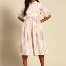 Libas Off-White Cotton Striped A-Line Dress-38