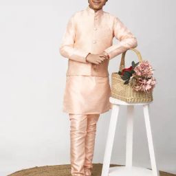 Lilpicks Kids Peach Textured Pattern Full Sleeves Kurta Set-image-50