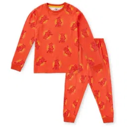 Cub McPaws Kids Red Cotton Printed Full Sleeves T-Shirt Set-image-95