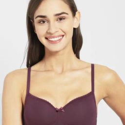 Jockey 1723 Purple Wirefree Padded Medium Coverage Lace Styling T-Shirt Bra With Adjustable Straps-image-66
