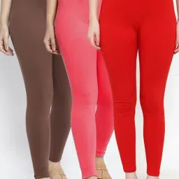 Gracit Red & Brown Mid Rise Leggings - Pack Of 3-image-24