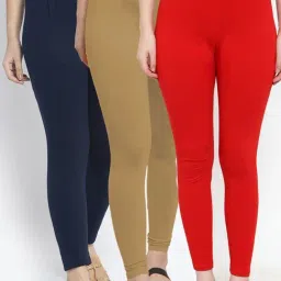 Gracit Red & Navy Mid Rise Leggings - Pack Of 3-picture-40