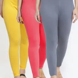 Gracit Grey & Yellow Mid Rise Leggings - Pack Of 3-image-39