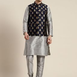 SOJANYA Mandarin Collar Regular Kurta With Churidar & With Nehru Jacket image 1