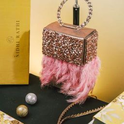 NR by Nidhi Rathi Rose Gold Synthetic Embellished Clutch-image-0