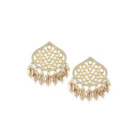 Zaveri Pearls Gold Tone Austrian Diamonds Kundan & Beads Embellished Drop Earrings-ZPFK17170 image 3