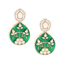 Zaveri Pearls Green Meenakari Dazzling Stones Kundan Dangle Earrings-ZPFK17323 image 3