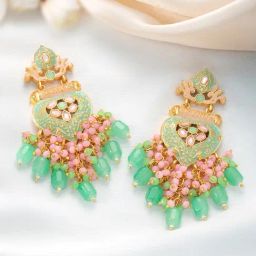 Peora Gold Plated CZ Stone & Beads Studded Ethnic Dangler Earrings-image-62