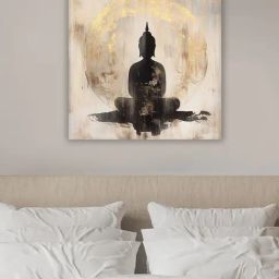 Art Street Grey Large Stretched Buddha Canvas Painting-23
