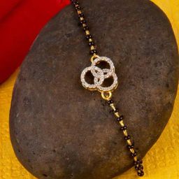 Voylla CZ Golden Round Brass Black Beaded Mangalsutra Bracelet-image-44