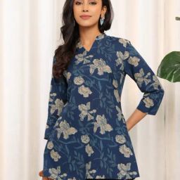 Varanga Blue Pure Cotton Printed Tunic-picture-32