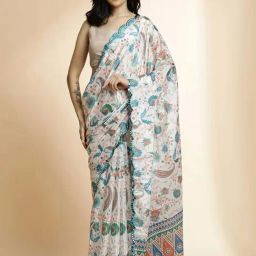 Jaipur Kurti White Printed Saree With Unstitched Blouse-image-21