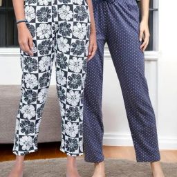 Kryptic Grey & off White Cotton Relaxed Fit Printed Lounge Pant - Pack of 2-image-80