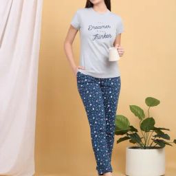 Sweet Dreams Blue Cotton Regular Fit Printed Pyjama Set-picture-19