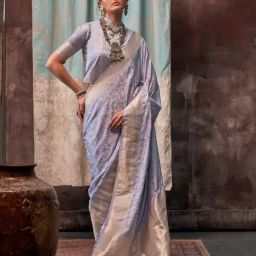 Vardha Cool & Toned Blue Woven Saree With Unstitched Blouse-image-39