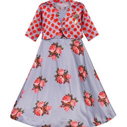 Wish Karo Girls Red & Grey Printed Fit and Flare Dress-picture-9