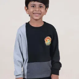Kiddopanti Boys Black & Grey Color Block Full Sleeves Sweatshirts Hoodies-image-66