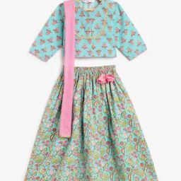 Campana Kids Multicolour Cotton Printed Lehenga, Choli & Dupatta-image-53