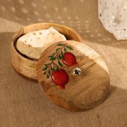 Peepul Tree Brown Wood Handpainted Anar Roti Box-30