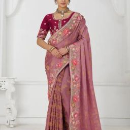 Odette Pink Silk Viscose Embroidered Saree-image-8