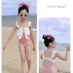 Bubble Berry Girls Peach Color Block Swimsuit-picture-11