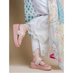 Shoetopia Ethnic Pink Wedges for Women-picture-24