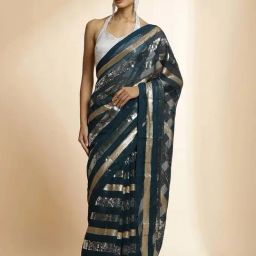 Jaipur Kurti Navy Embellished Saree With Unstitched Blouse-image-37