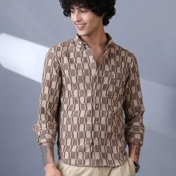 Campus Sutra Mocha Brown Ecru Beige Block-Edge Shirt-picture-19