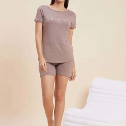 Sweet Dreams Brown Printed T-Shirt Shorts Set-image-52