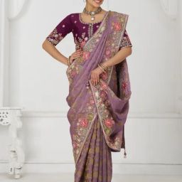 Odette Mauve Silk Viscose Embroidered Saree-image-70