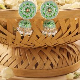 Zaveri Pearls Pastel Green Enamel Ethnic Style Jhumki Earring-ZPFK16464-45
