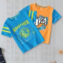 Codez Kids Blue & Orange Printed T-Shirt (Pack Of 2)-image-97