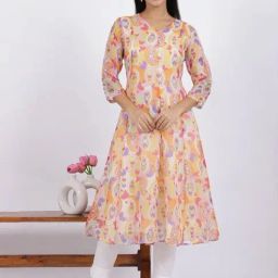 W Orange Printed Kurta-image-65