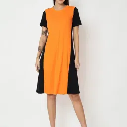 BRINNS Orange Cotton Solid A Line Dress-image-32