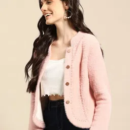 Mast & Harbour Boucle Woollen Cardigan with Embellished Detail-image-95